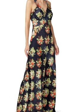 Paco Rabanne Black Floral Maxi Dress with V-Neck